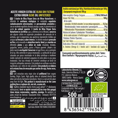 Aceite de Oliva Virgen Extra sin filtrar Bio NaturGreen, 500 ml