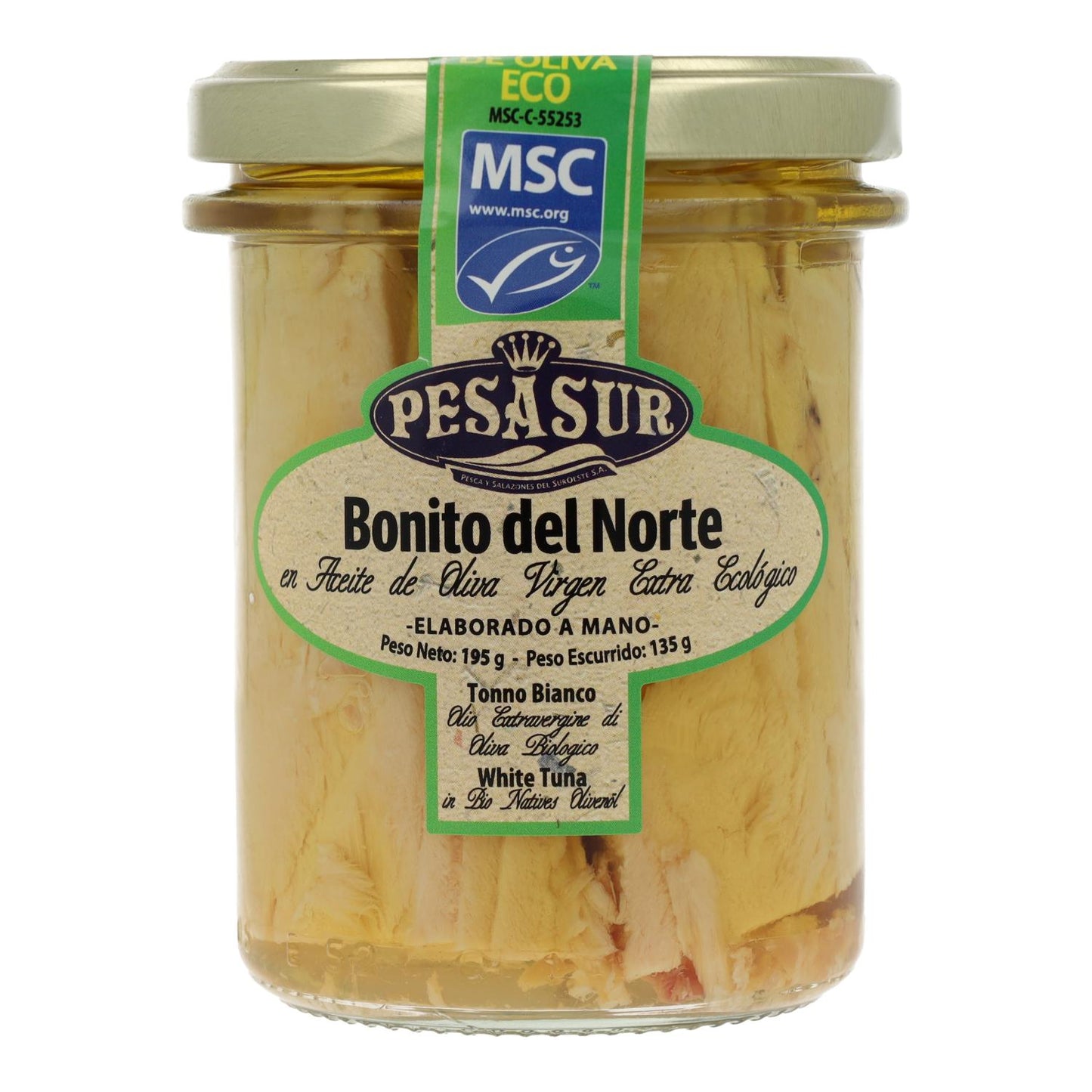 Bonito del norte en tarro de cristal Pesasur, 195 g