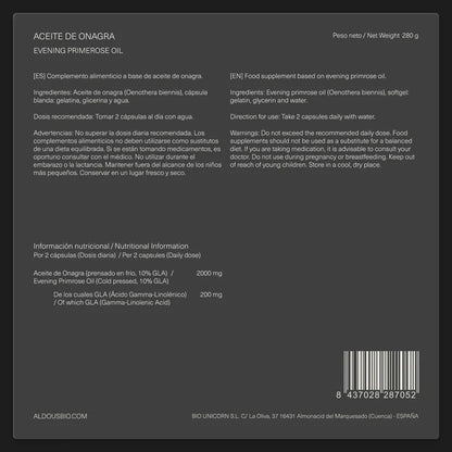 Aceite de Onagra Perlas 2000mg Aldous Bio 200 cápsulas blandas