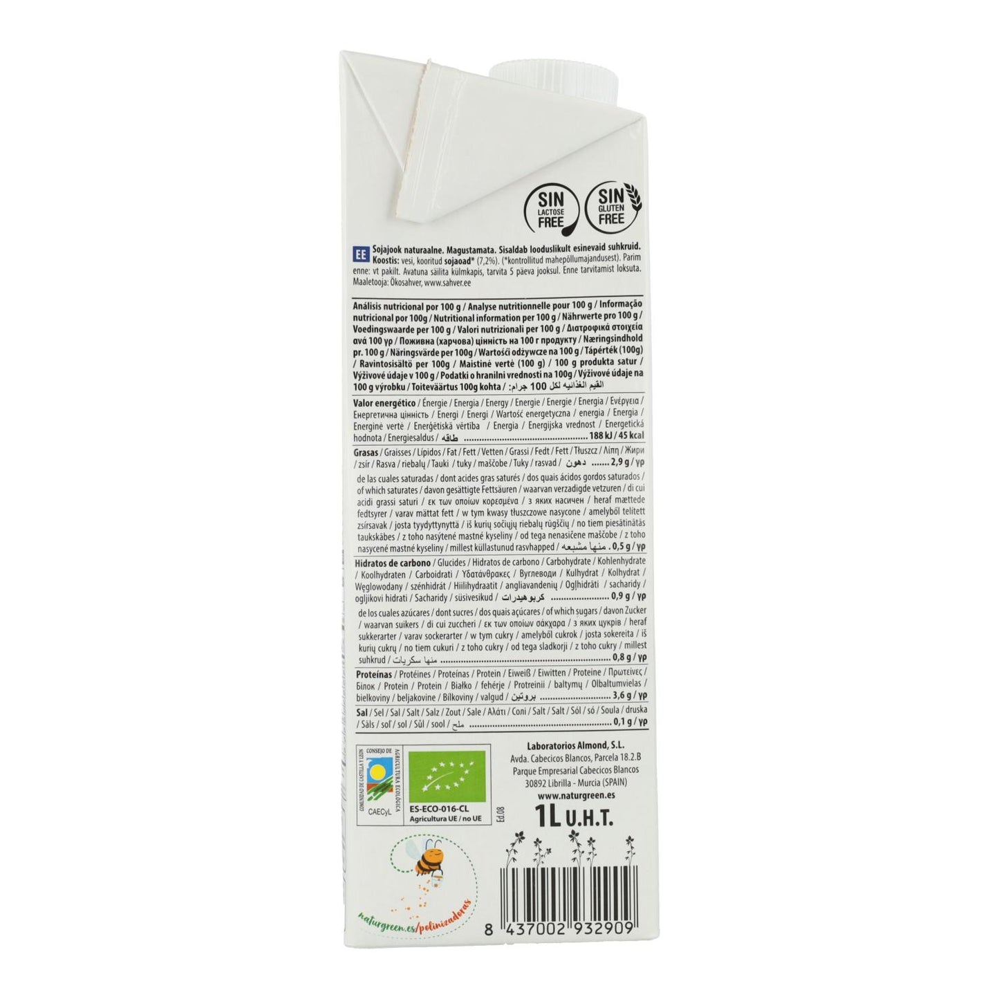 Pack 6 x Bebida de Soja Nature sin Azúcares NaturGreen 1 L