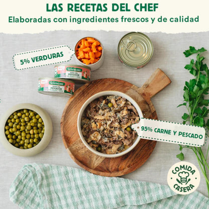 Lata completa Guiso del Pescador con Salmón y Cerdo para Gatos Wild Balance 80gr