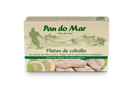Filetes caballa en aceite de oliva ecológico en Lata Pan do Mar 120g