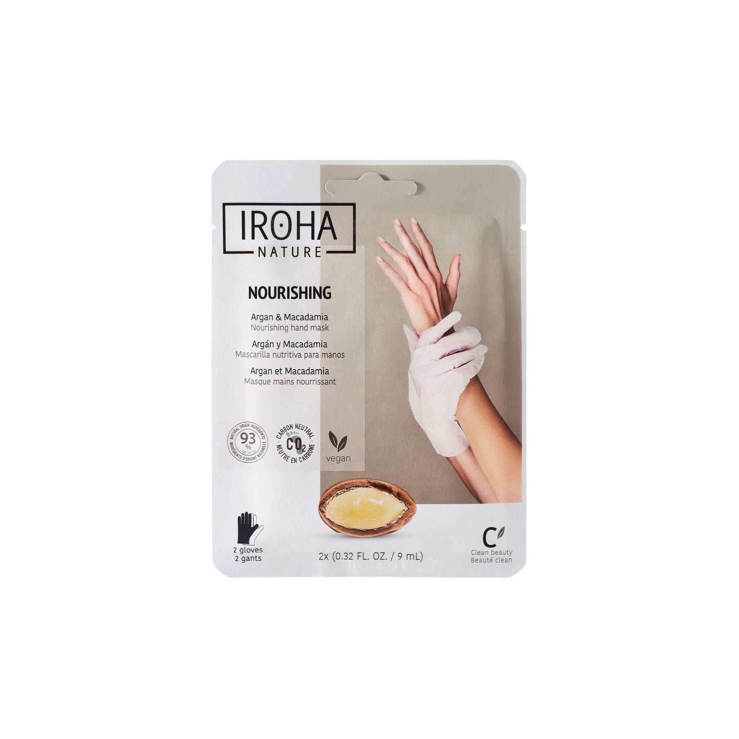 Guantes Mascarilla Nutritivos Aceite de Argán y Macadamia Iroha Nature 2 x 9 ml