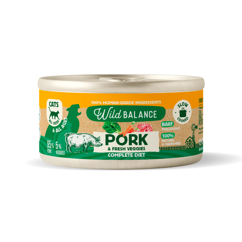 Lata de cerdo y verduras BARF para gatos Wild Balance 120 gr