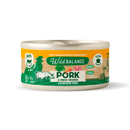 Lata de cerdo y verduras BARF para gatos Wild Balance 120 gr