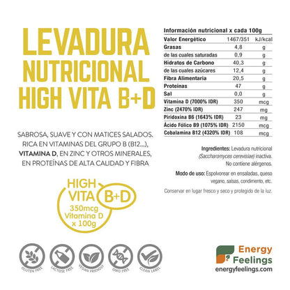 Levadura nutricional high vitamina D Energy Feelings 250 g