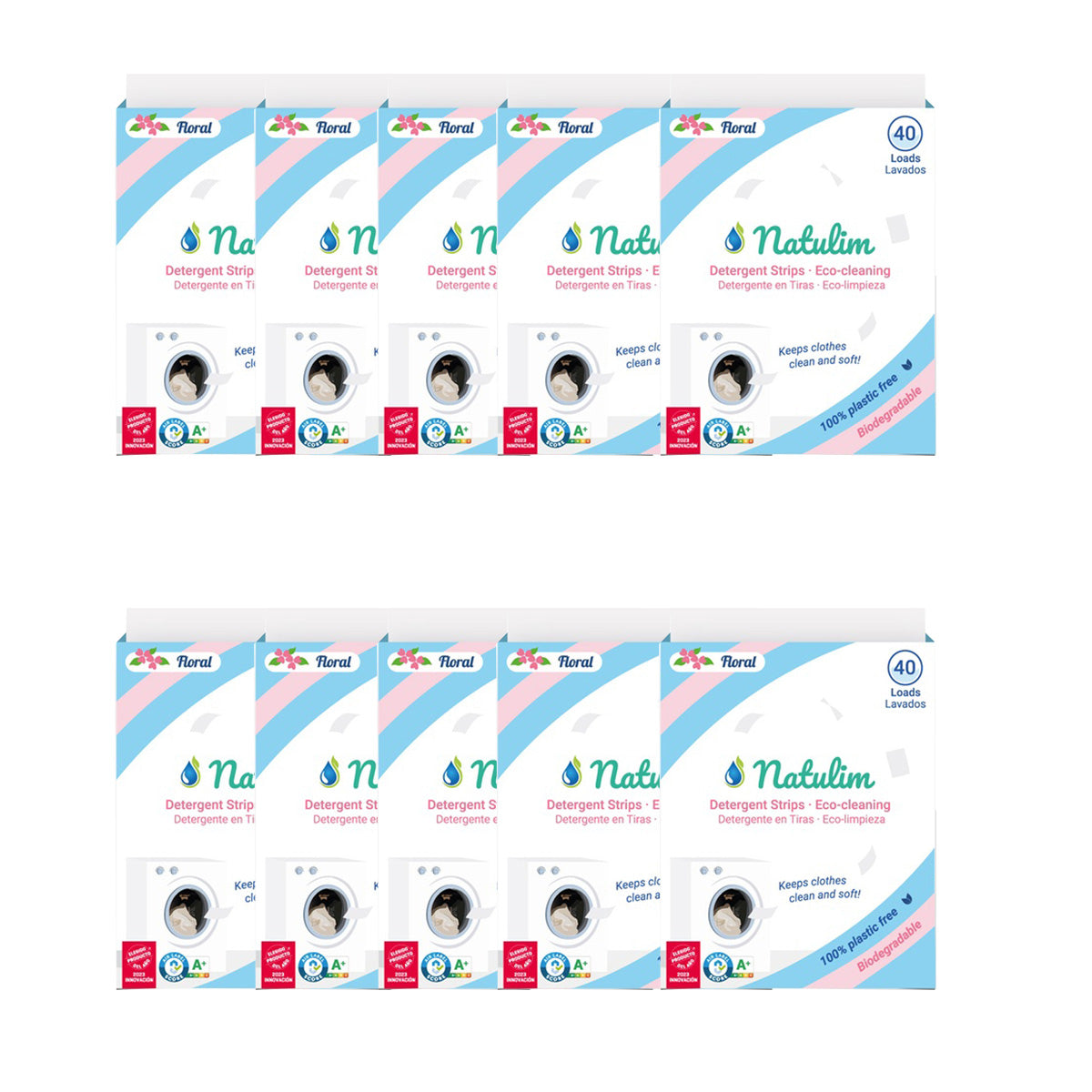 Pack 10x Eco Tiras de Lavar Floral, Natulim, 40 lavados