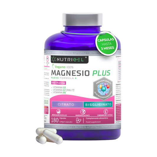 Magnesio Plus Citrato 1577mg + Bisglicinato Nutricel 600mg 180 cápsulas