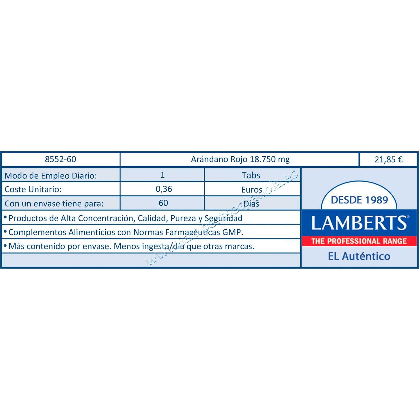 Pack 2x Arándano Rojo 18.750 mg, Lamberts, 60 cápsulas