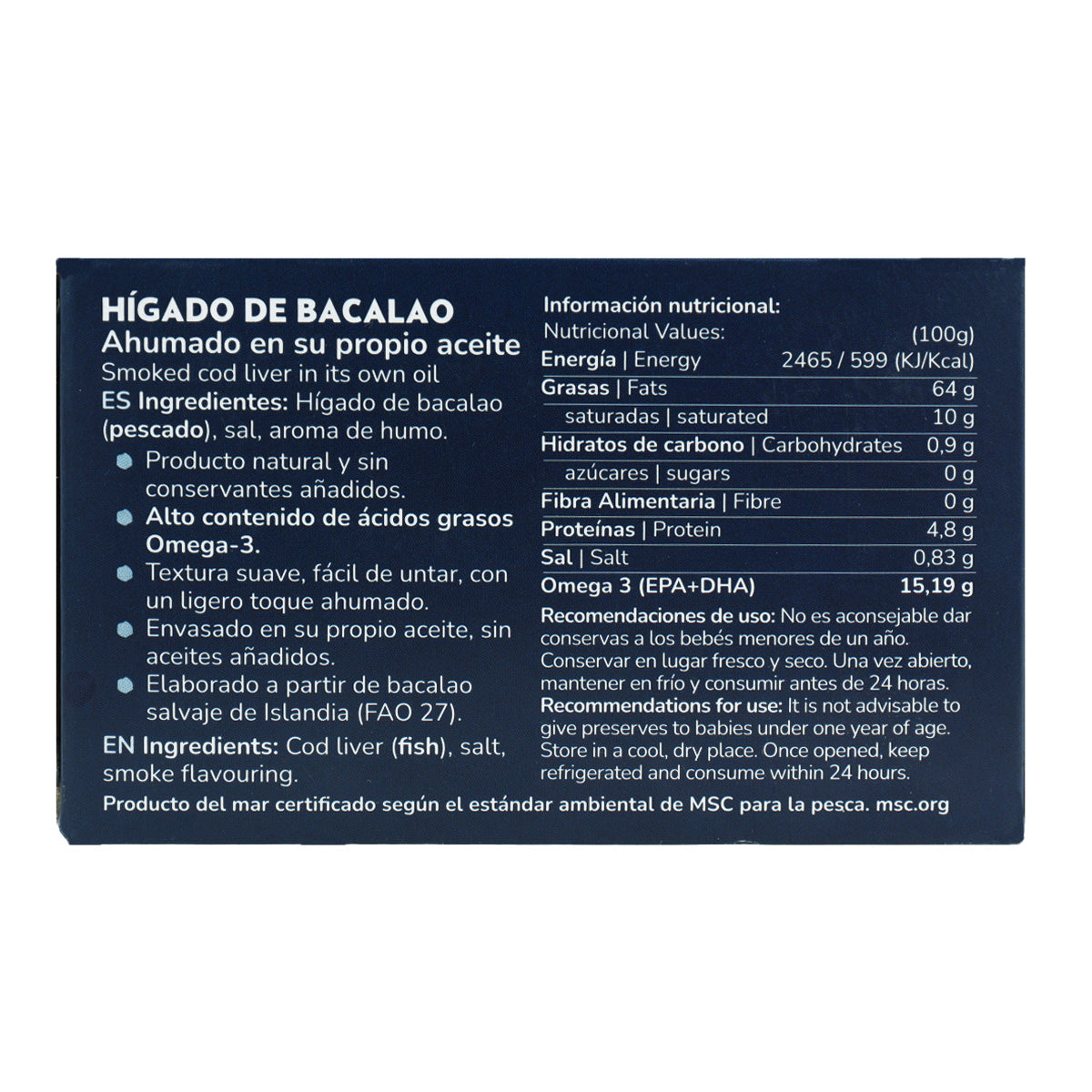 Hígado de bacalao en su propio aceite Planeta Huerto 120 g