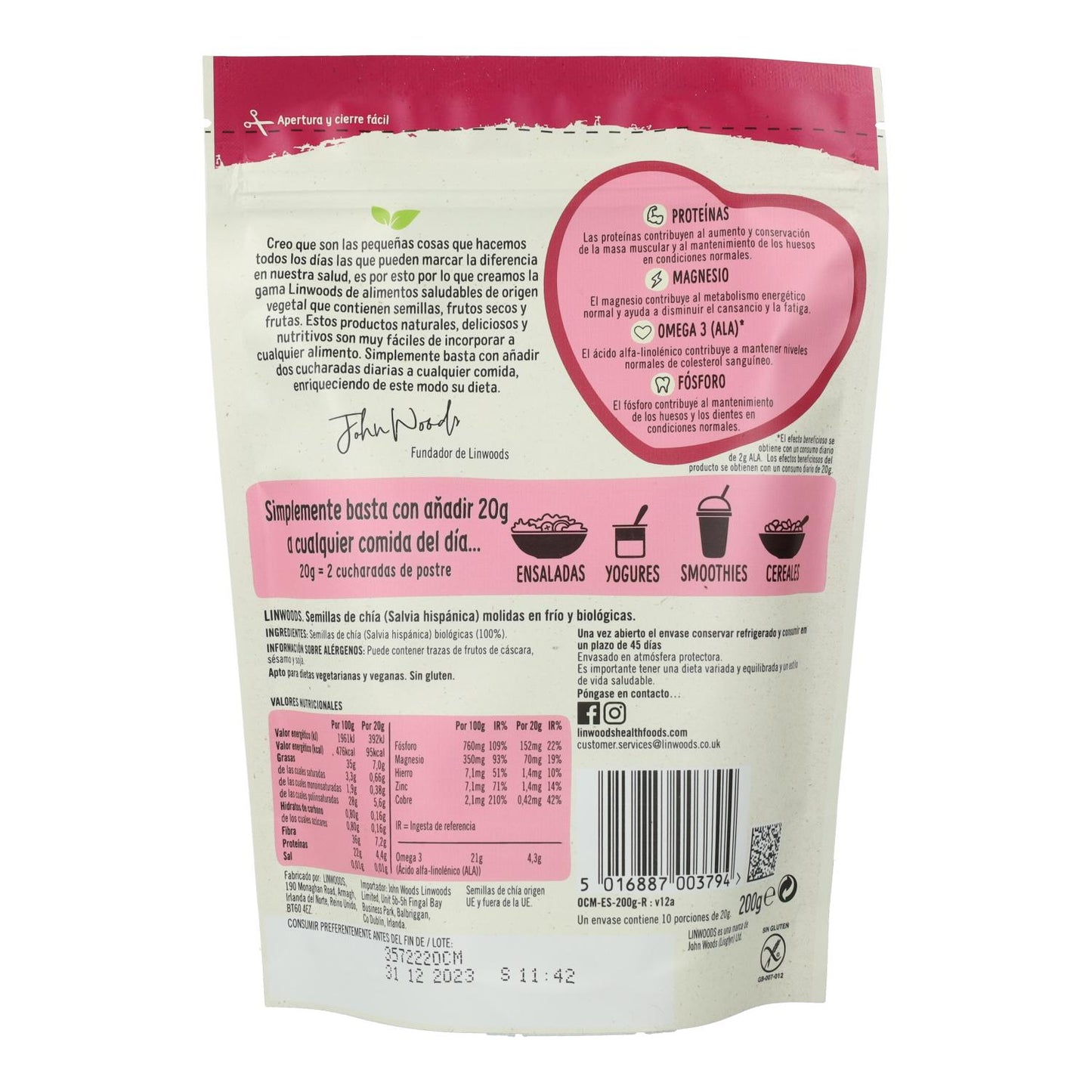 Semillas de chía molidas, bio Linwoods 200 g