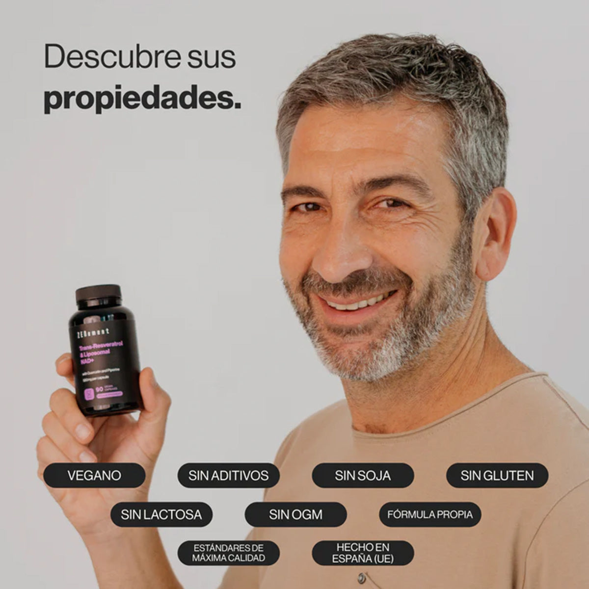 Trans-Resveratrol y NAD+ Liposomal con Quercetina y Piperina, Zenement, 90 Cápsulas Veganas