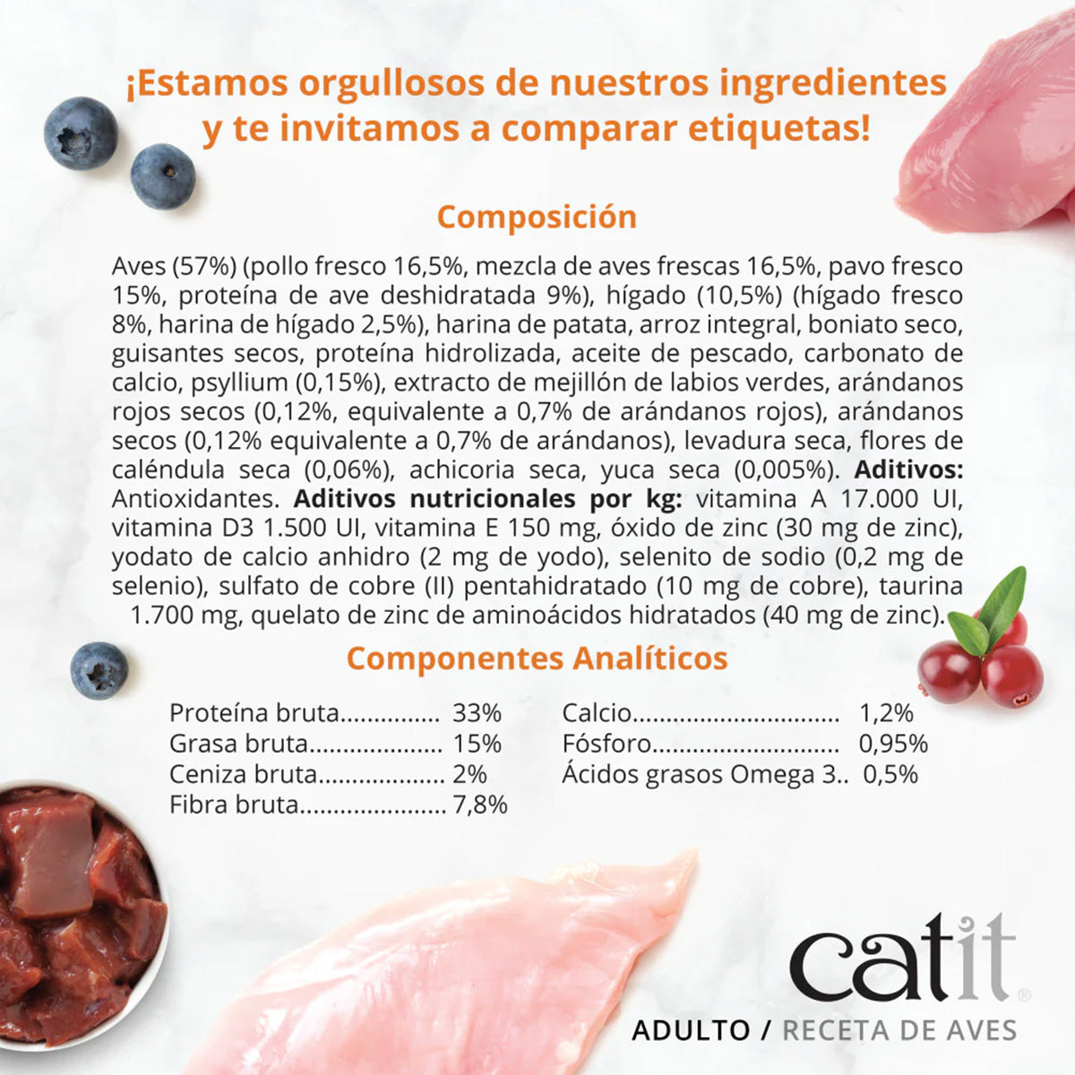 Pienso para gatos adultos con aves Recipes 2 kg Catit