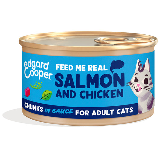 Comida húmeda gatos en salsa Trocitos de Salmón y Pollo Edgard & Cooper 85 g