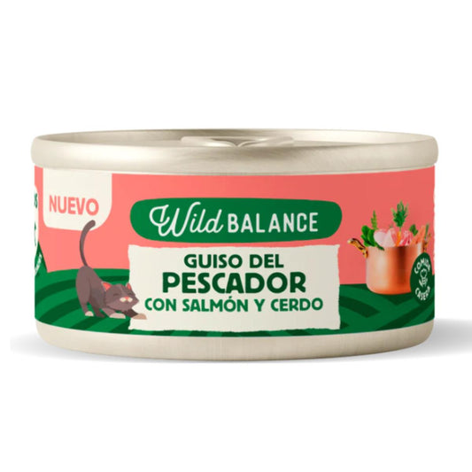 Lata completa Guiso del Pescador con Salmón y Cerdo para Gatos Wild Balance 80gr