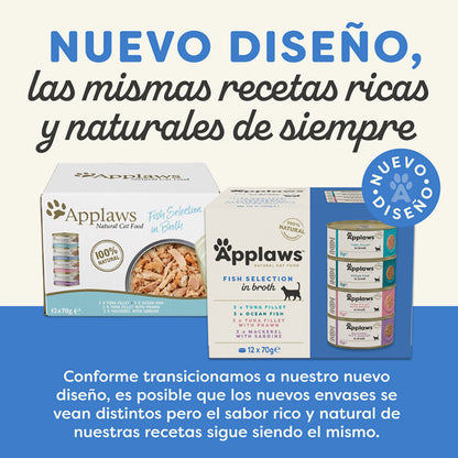 Applaws Cat Lata Selección de Pescado Multipack 12x70g Comida húmeda en caldo para gatos