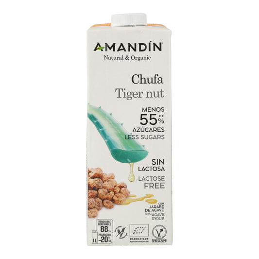 Horchata de chufa 0% azúcares, endulzada con ágave Amandín 1L
