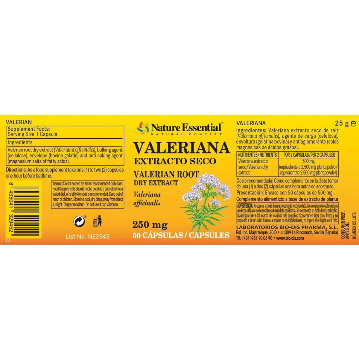 Valeriana 250 mg en extracto seco 50 Caps