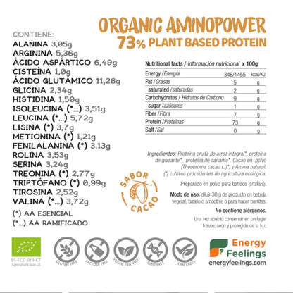 Organic aminopower proteína vegana 73% Cacao Energy Feelings 500 g
