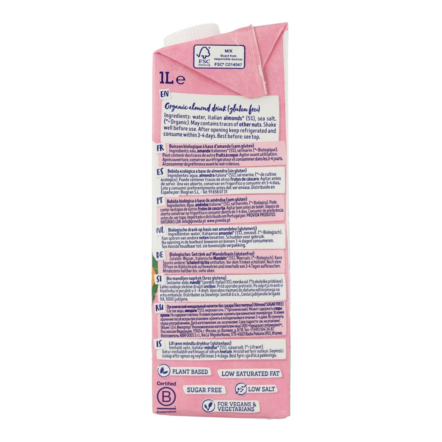 Pack 6 uds Bebida de Almendras Sin Azúcar Bio Isola Bio 1 L