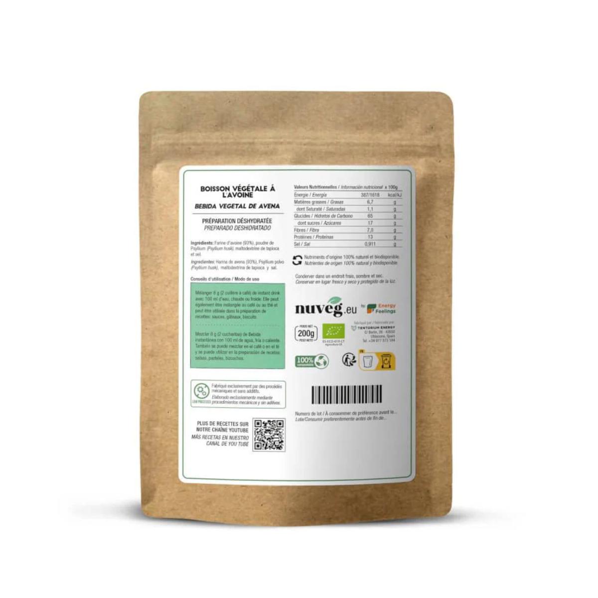 Bebida de avena ECO en polvo Nuveg 200 g para 2,5 litros
