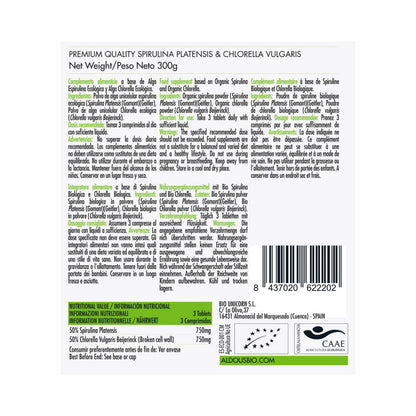 Mix de Espirulina y Chlorella Ecológica, 600 comp. Aldous Bio
