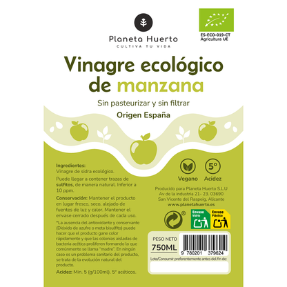 Vinagre de manzana ECO sin filtrar Planeta Huerto 750 ml