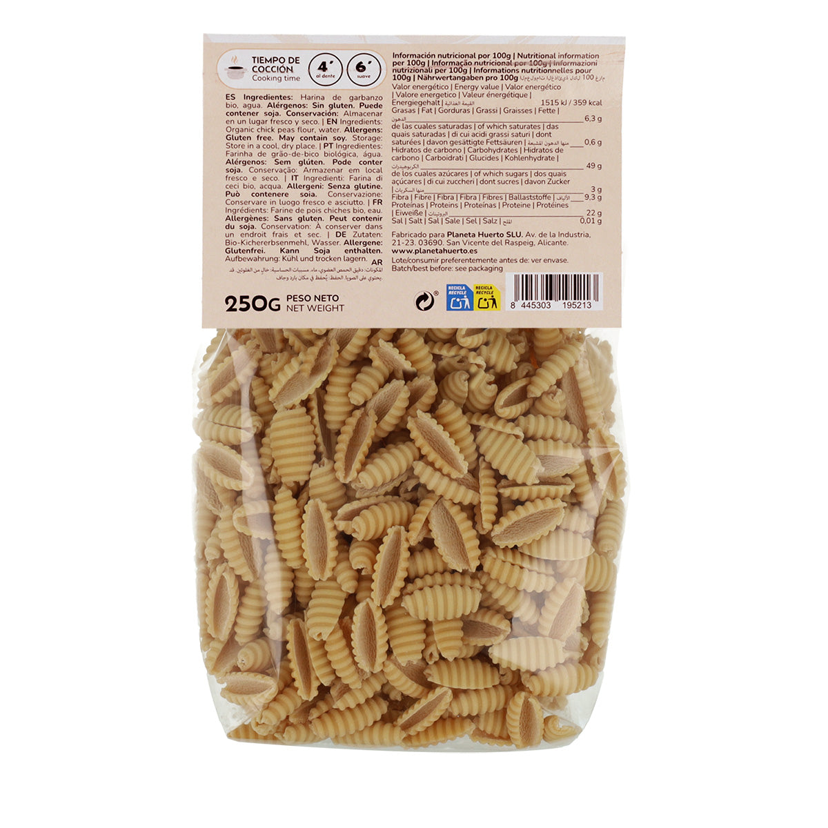 Gnocchetti de garbanzos ECO sin gluten Planeta Huerto 250 g