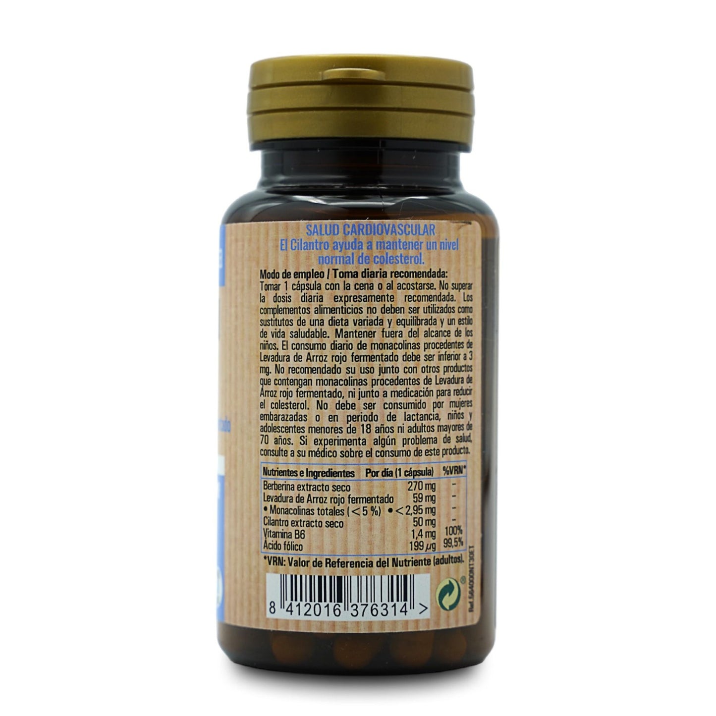 Colesterol plus berberina + levadura de arroz rojo fermentado + cilantro, 30 cáp. NaturTierra