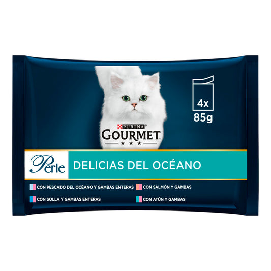 GOURMET PERLE Delicias del Oceano con Pesc del Oco, con Leng, con Salmon, con Atun Multipack (4x85g)