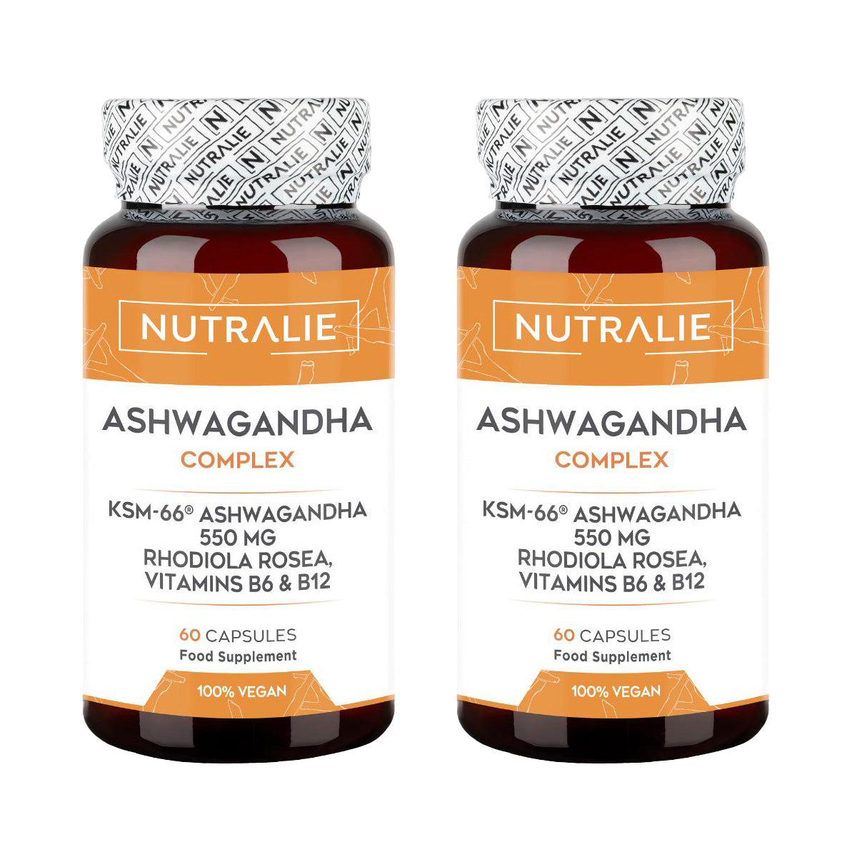 Pack 2x Nutralie Ashwagandha con vitamina B6 y B12, 60 Cápsulas
