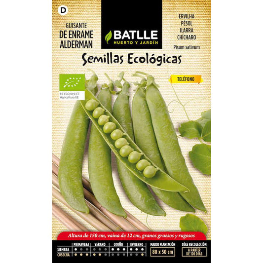 Semillas ecológicas de Guisante 1/2 enrame Alderman Batlle
