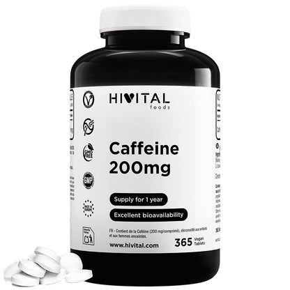 Cafeína Anhidra Pura 200 mg 365 comprimidos veganos