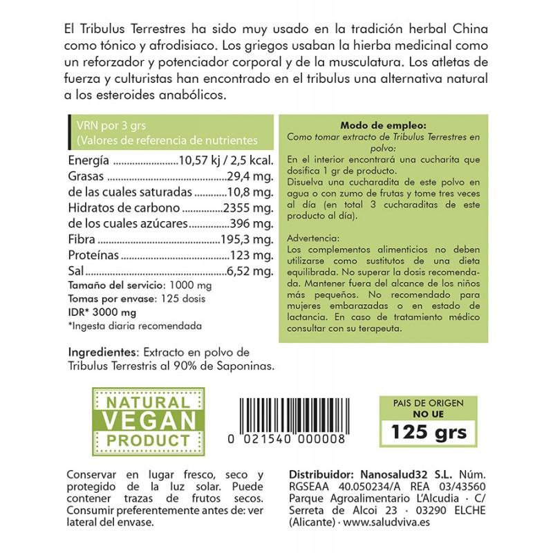Tribulus terrestris 90% saponinas en polvo Salud Viva 125g