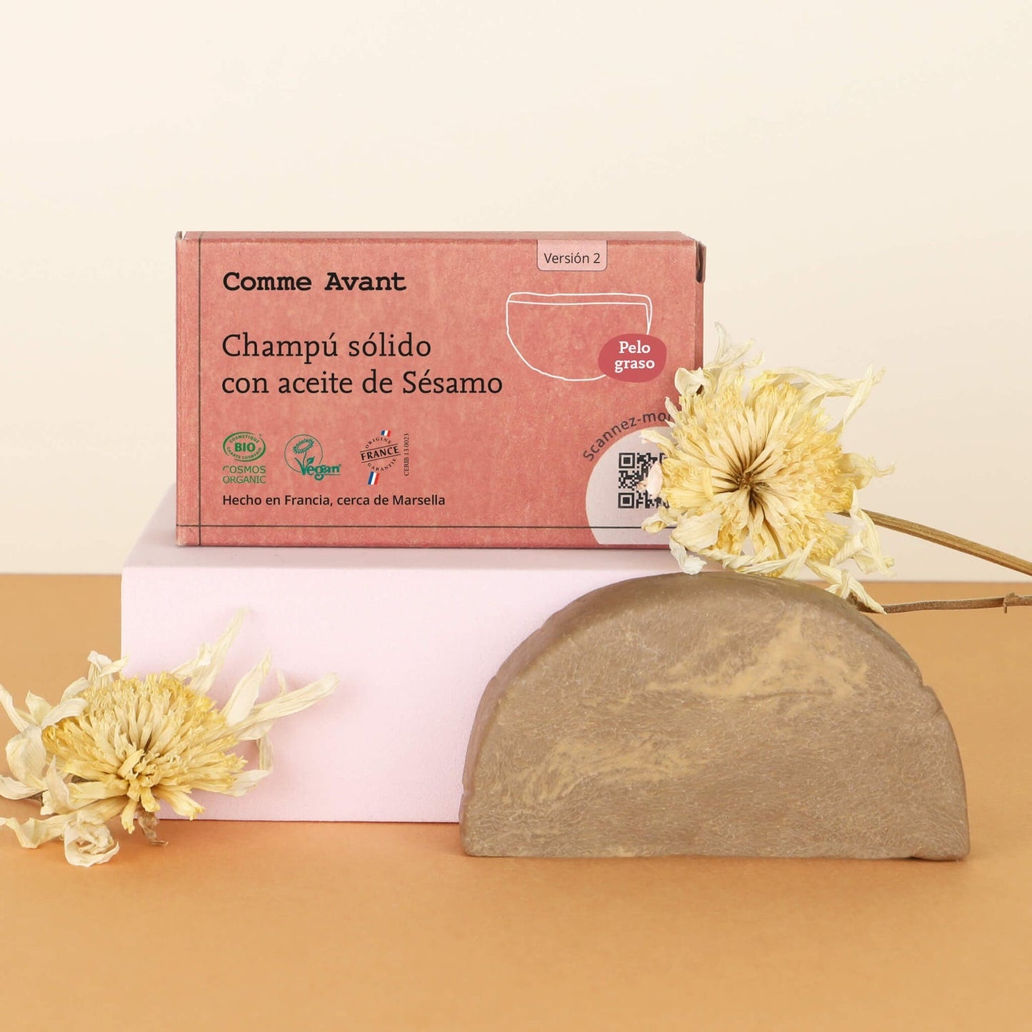 Champú sólido con aceite de sésamo (cabello graso) Comme Avant 70 g