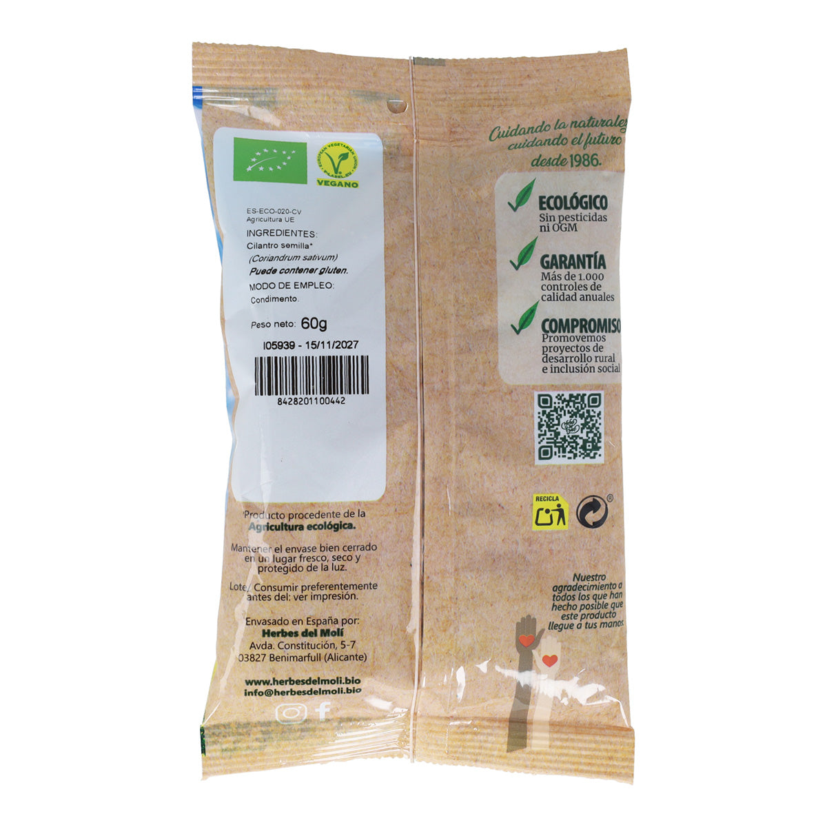 Cilantro en semillas Herbes del Molí, 60 gr