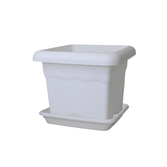 Pack maceta cuadrada con plato color blanco Terra 26 x 26 x 21 cm