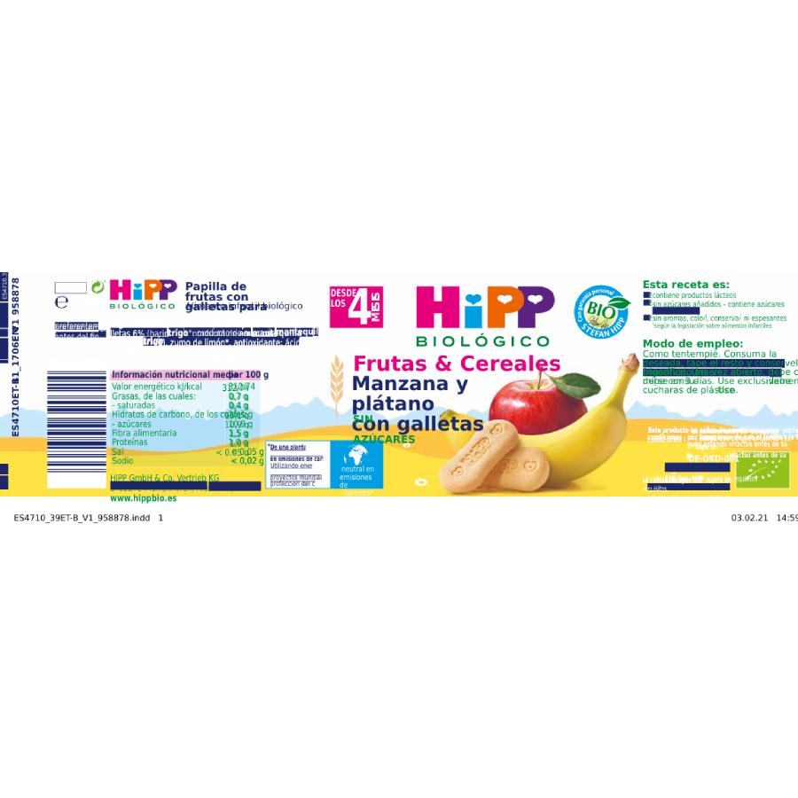 Pack x 3 Tarrito Biológico de Manzana y Plátano con Galletas +4 Meses HiPP 190 g
