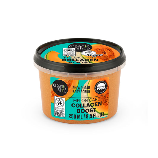 Exfoliante corporal potenciador del colágeno de melón y karité a base de azúcar Organic Shop 250 ml