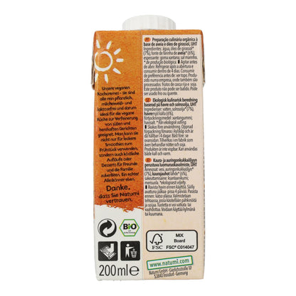 Crema para cocinar de Avena Liquida Bio Natumi, 200 ml