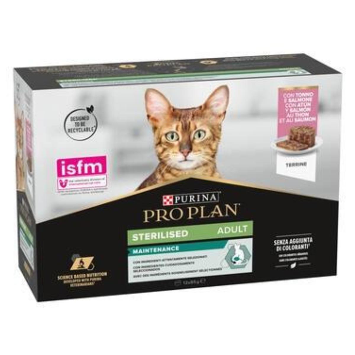 Pro Plan Gato Adulto Sterilised  Maintenance Terrina con atún y salmón Purina lata 12 x 85 g