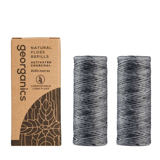 2 Recambios Hilo Dental con Flúor Reciclable - Carbón activo, Georganics, 2x50m