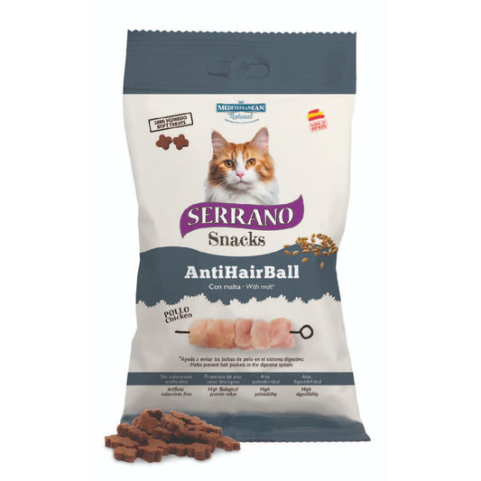 Serrano Snacks antihairball de pollo para gatos 50 g Mediterranean