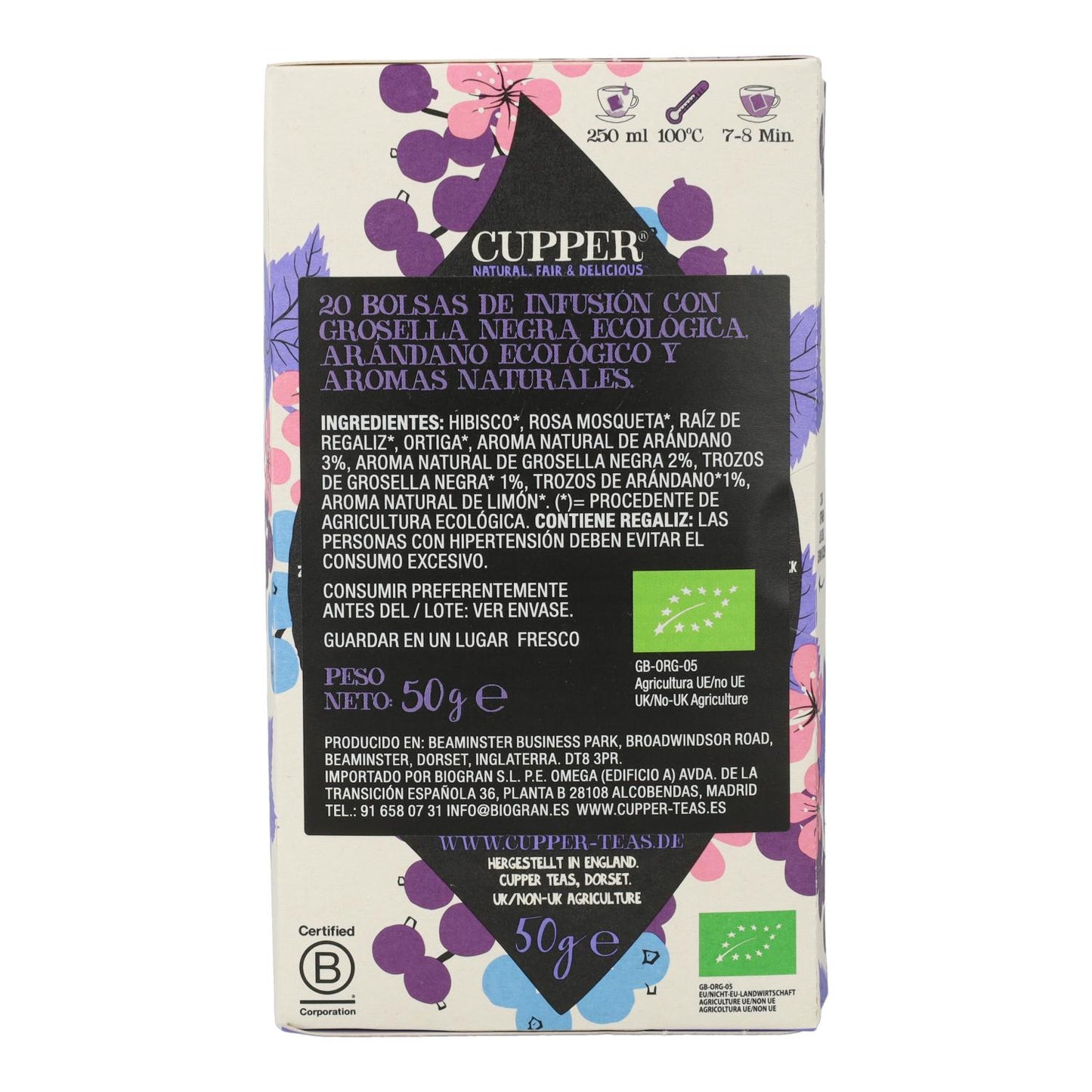 Infusion Grosella Negra Y Arandanos Bio Cupper 20 Bolsas