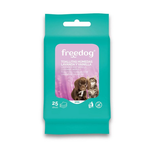 Toallitas húmedas Lavanda y Vainilla Pocket perros y gatos Freedog 25 uds
