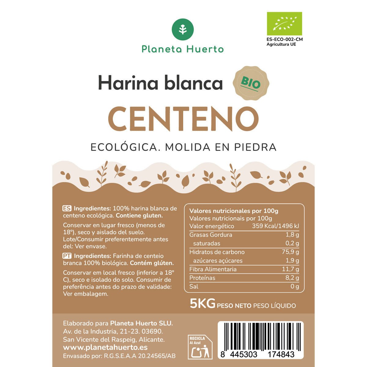 Harina Blanca de Centeno Eco Planeta Huerto 5 Kg
