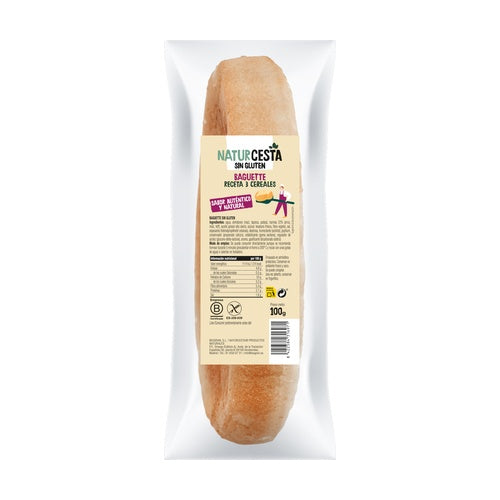 Pan baguette receta 3 cereales Sin Gluten 100 g Naturcesta