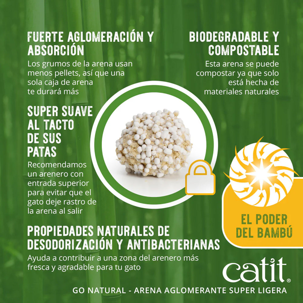 Arena aglomerante ecológica ultraligera de gambú aroma vainilla Go Natural! 3,6 kg Catit