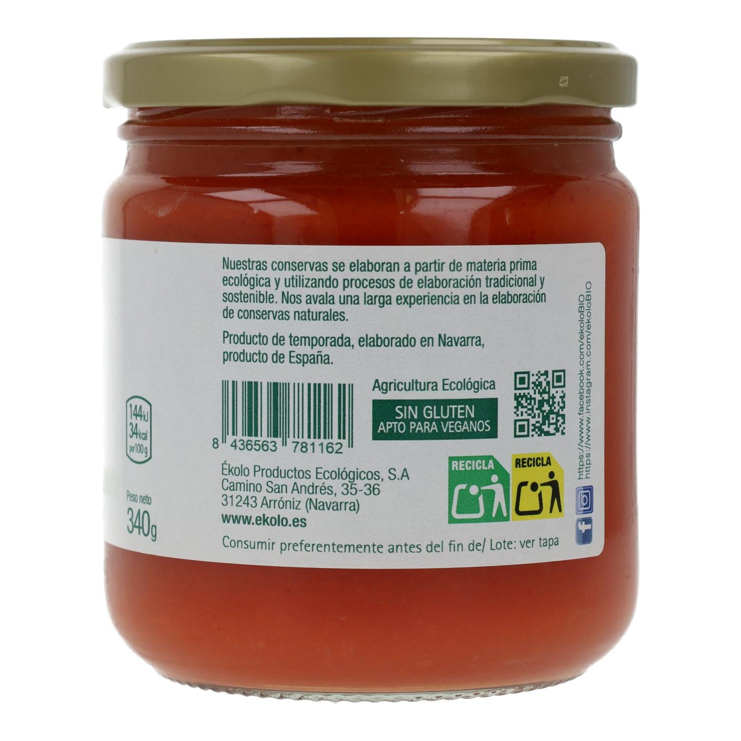 Tomate Frito BIO Casero Sin Azúcar Ékolo 340 g