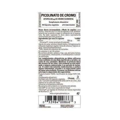 Picolinato de cromo 90 cápsulas vegetales 200mg Solgar